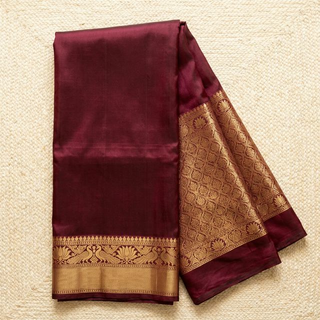 Burgundy Kanjeevaram with gold zari